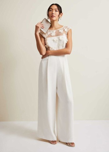 Phase Eight Cherie Bridal Floral Textured Jumpsuit White Australia | LI6590321